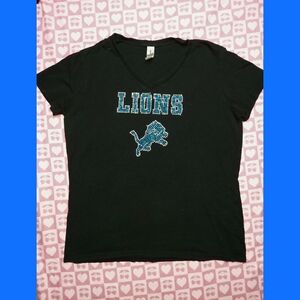 Detroit Lions NFL Rhinestone Logo Black Shirt